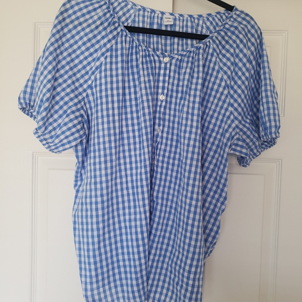 Old Navy Blue Gingham Button up blouse XXL